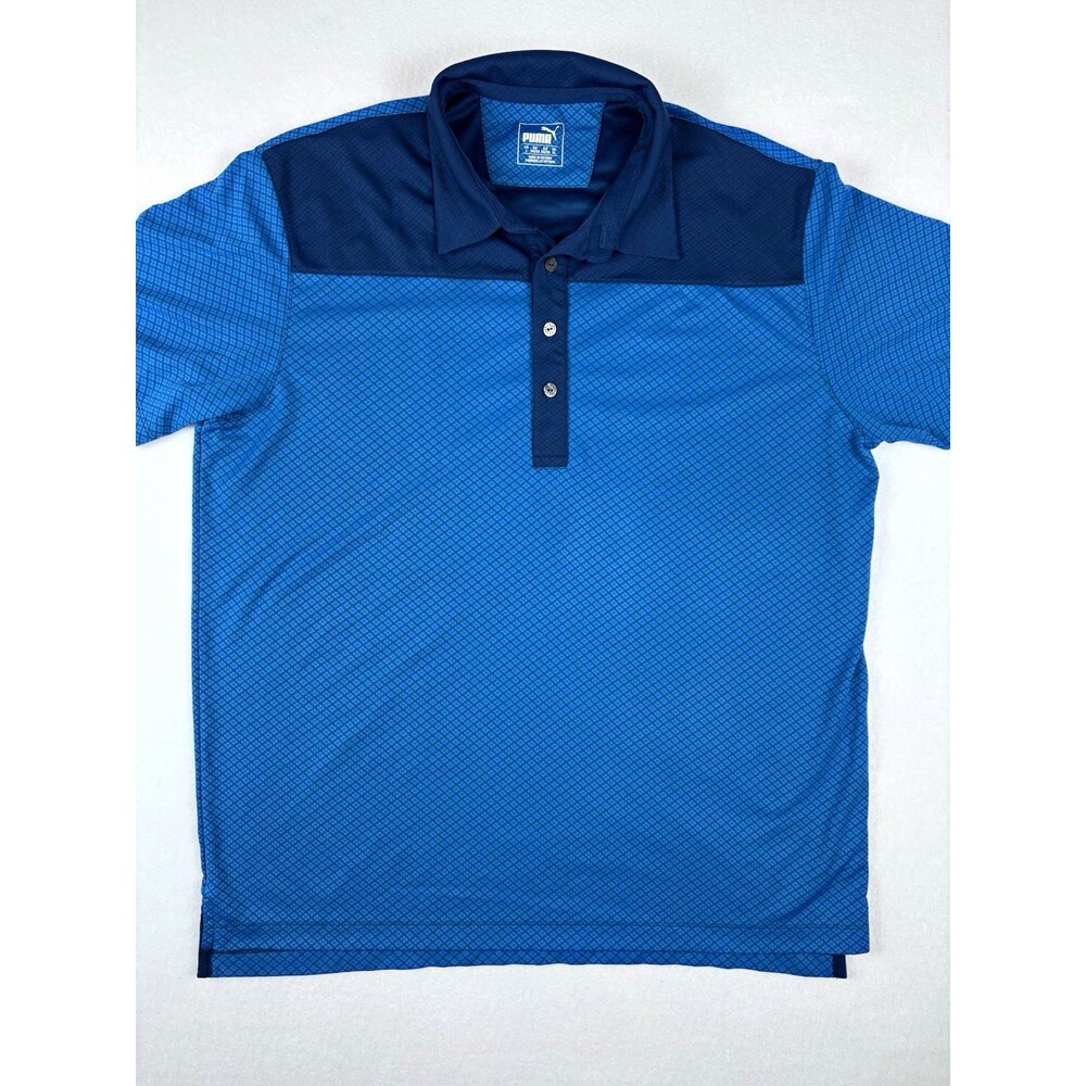 PUMA Golf Men's L Blue Geometric Golf Polo Short Sleeve Moisture Wicking shirt